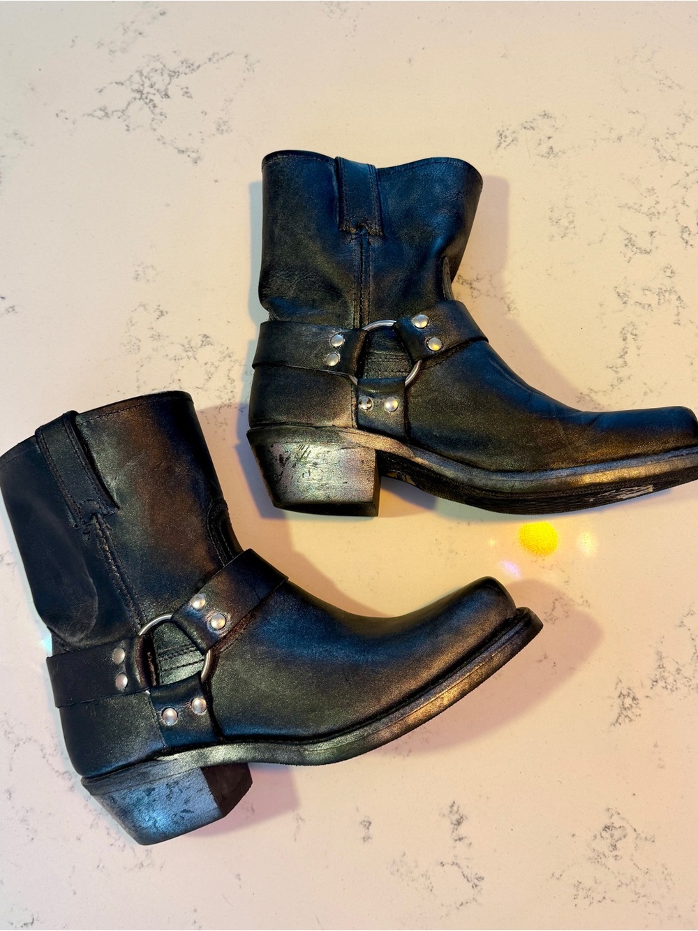 Women’s Frye Harness 8R boots black and metallic silver 8.5 engineer campus - Picture 3 of 9